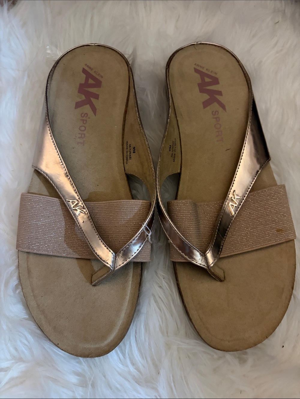 Anne Klein Metallic Rose Gold Thong Sandals